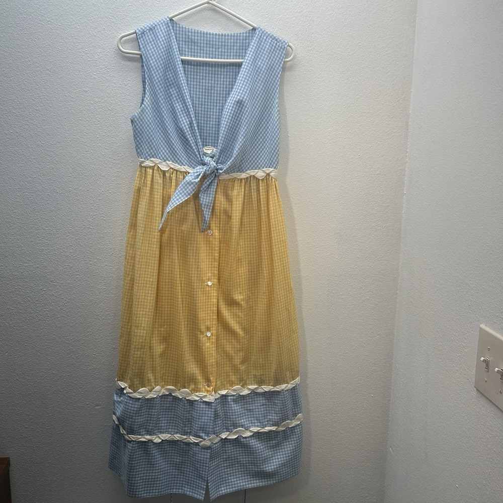 VTG 70s Prairie Dress & Pinafore Eye Candy by the‎ Flaums Cottagecore Gingham S - Picture 2 of 16